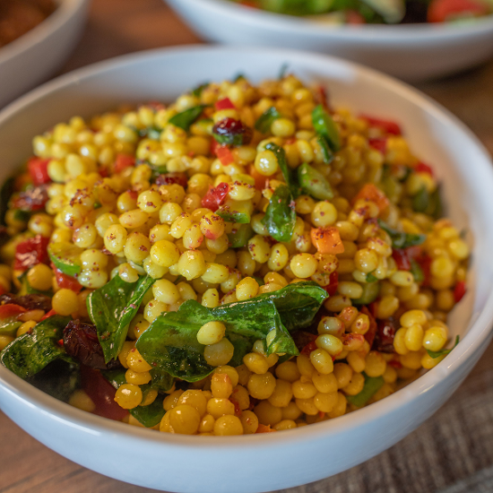 Israeli Couscous, Spinach & Chopped Veggies