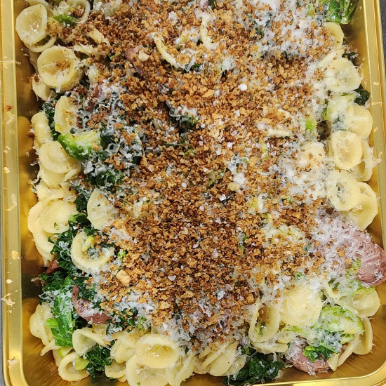 Pasta with Brussels & Chicken Sausage