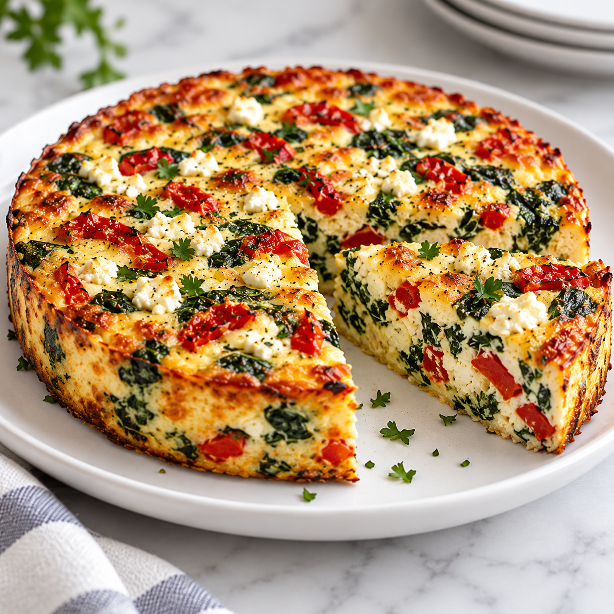 Crustless Roasted Red Pepper, Spinach & Feta Quiche